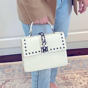 White Leather Badgley Mischka Flap Crossbody / Handbag